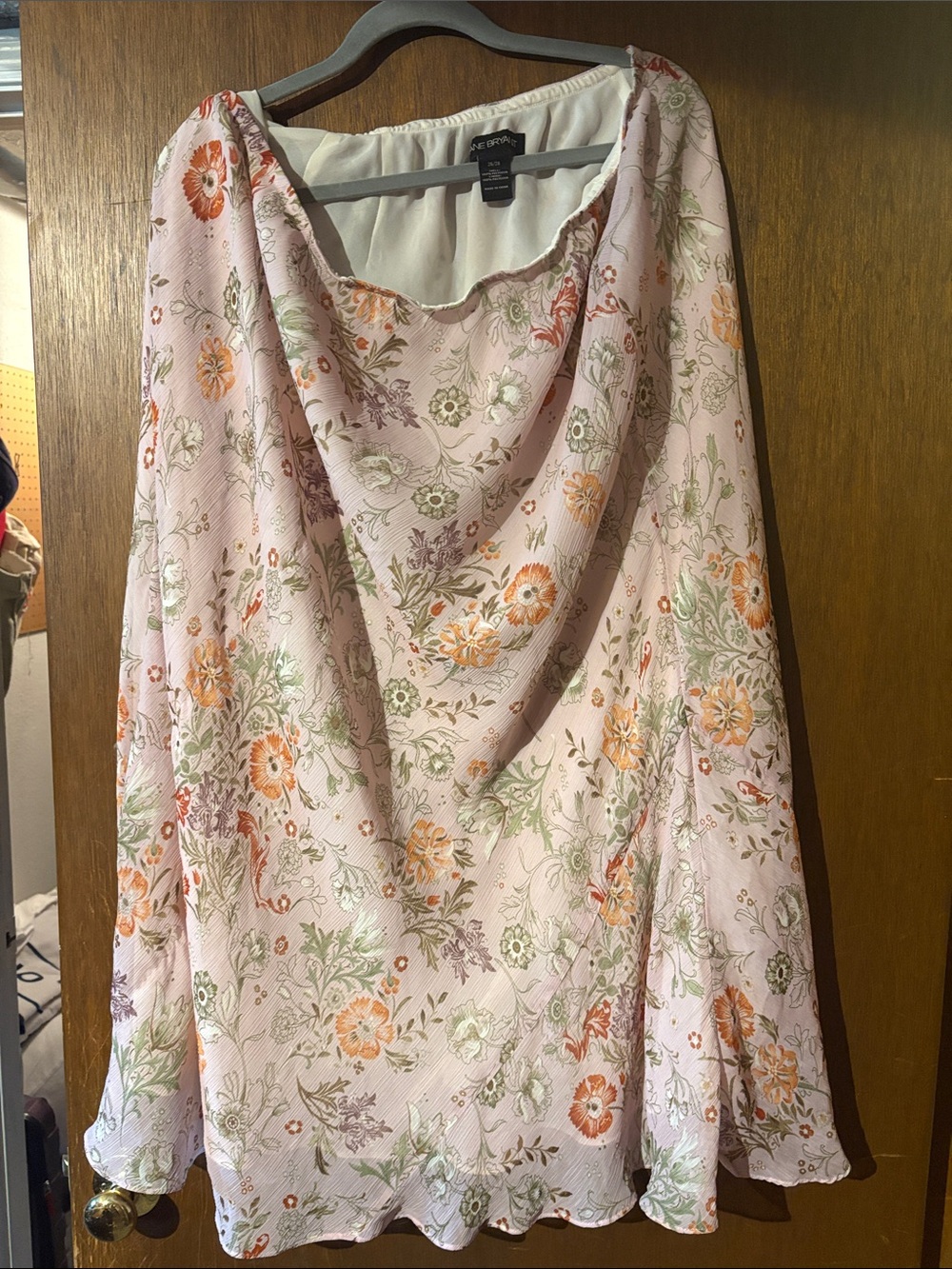 Lane Bryant Pink Floral A-Line Skirt with Orange and Green Blooms